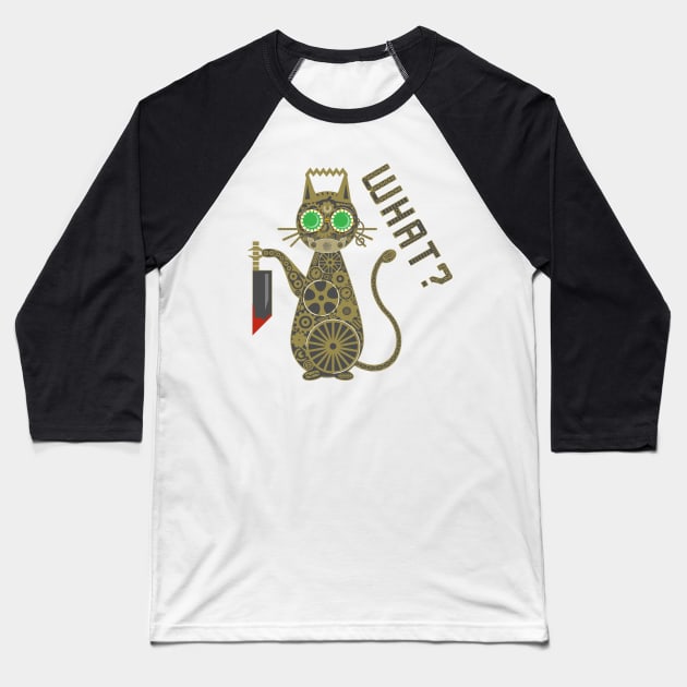 What Steampunk Killer Murder Cat with Knife and Hannibal Mask Baseball T-Shirt by OrionLodubyal